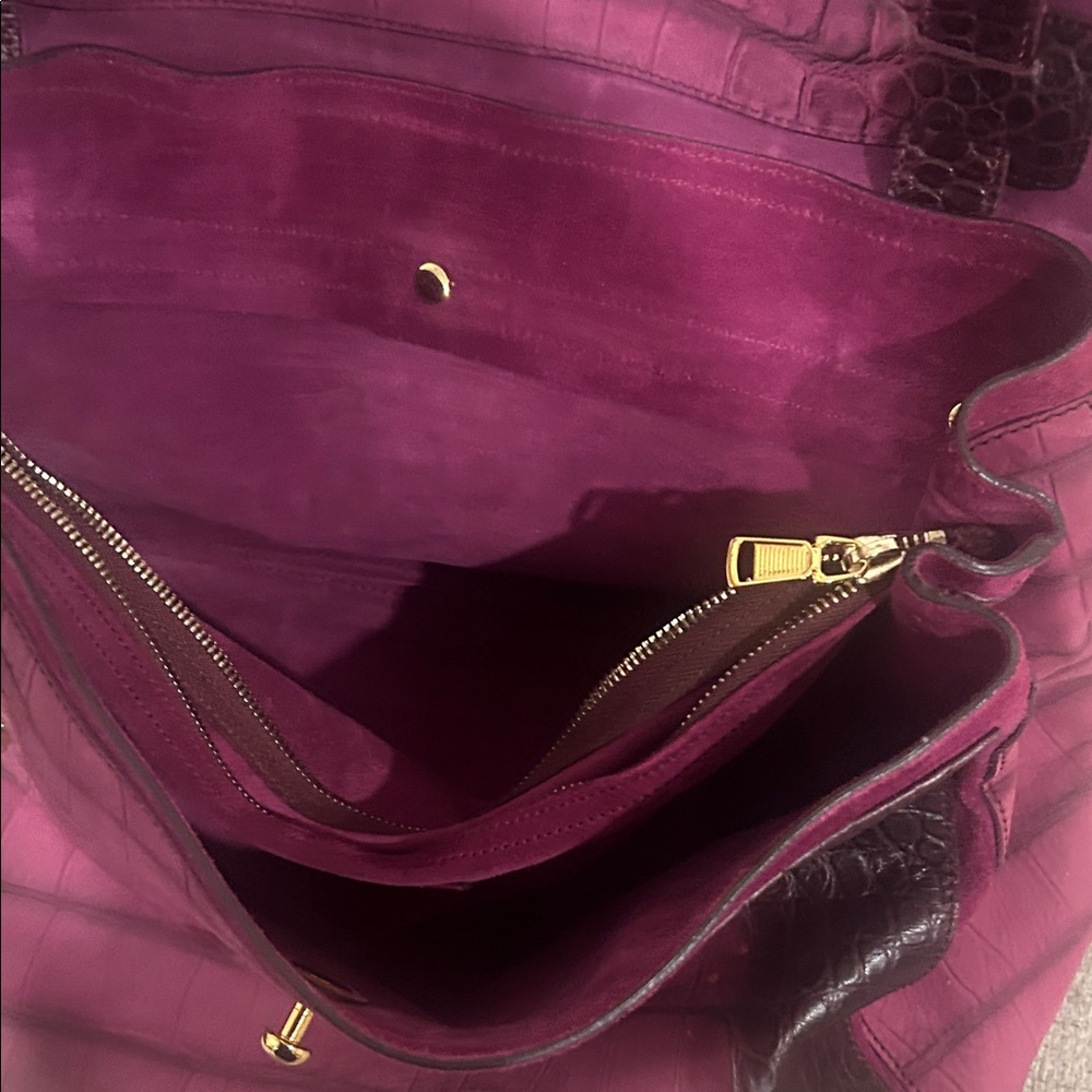 Yves Saint Laurent Plum Purple Croc-Embossed Satchel with Gold Hardware - Picture 8 of 9